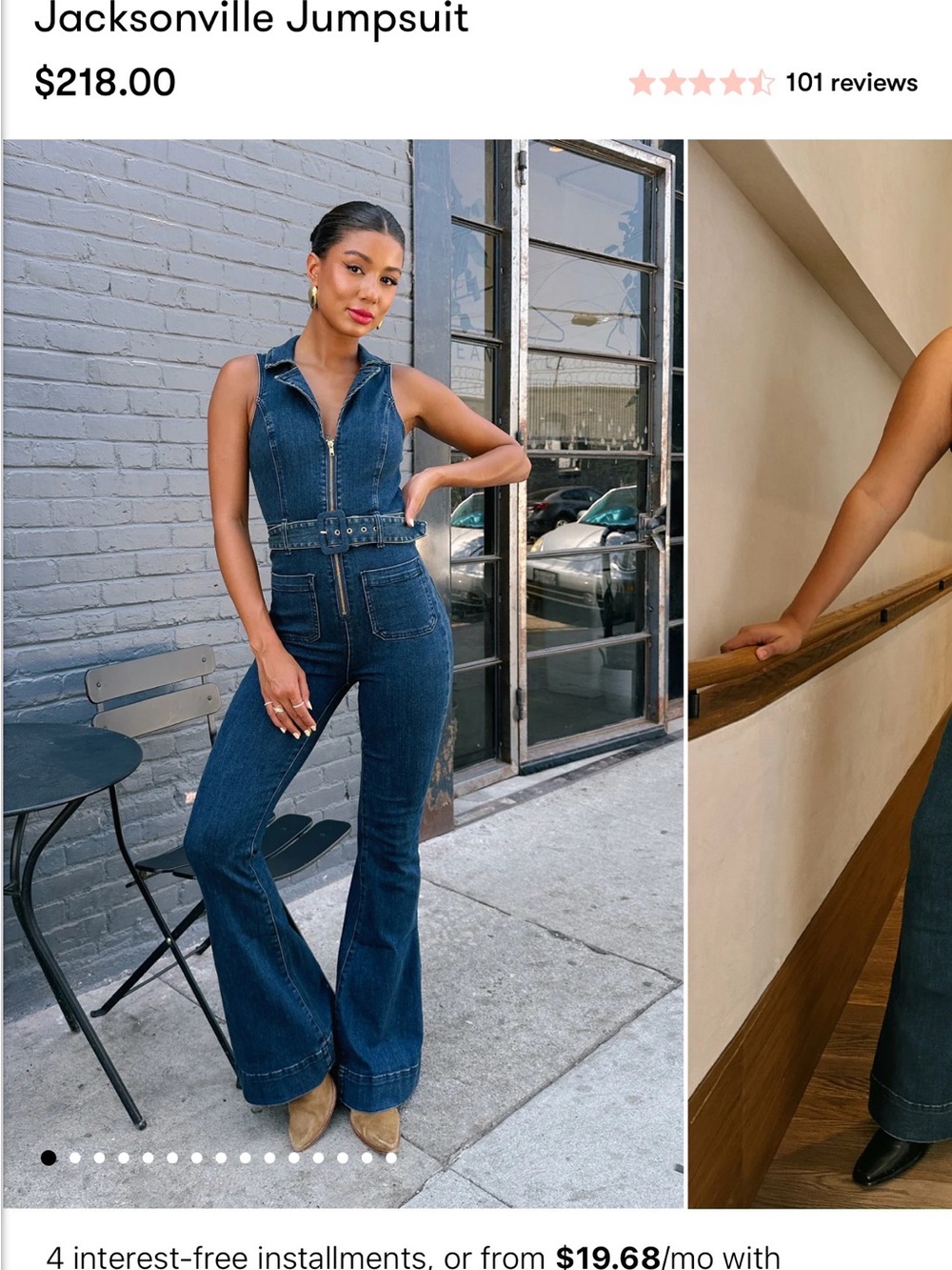 Show Me Your MuMu Dark Blue Denim Wide-Leg Jacksonville Jumpsuit with Belt. - Picture 8 of 8